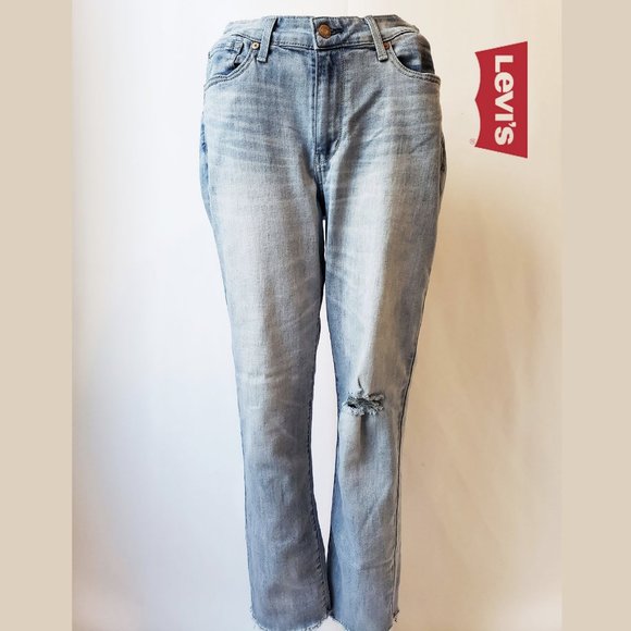 High Rise Ripped Anke Straight Jeans Size 12 - Picture 1 of 8